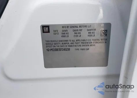 2013 Chevrolet Cruze 1Lt Auto из США, поврежденный, VIN 1G1PC5SB7D7245238